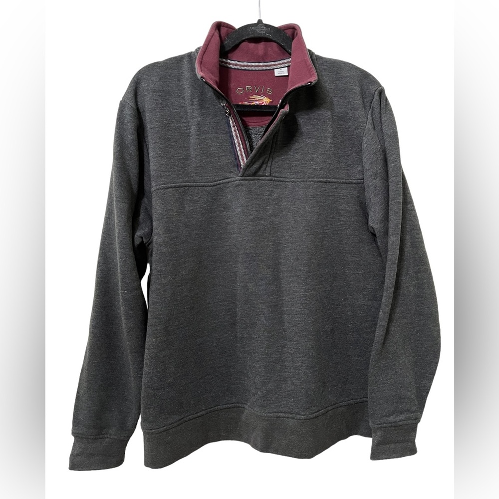 Orvis Size Medium M 1/4 Zip Pullover Sweatshirt Fly Fishing Camping Outdoor Gray